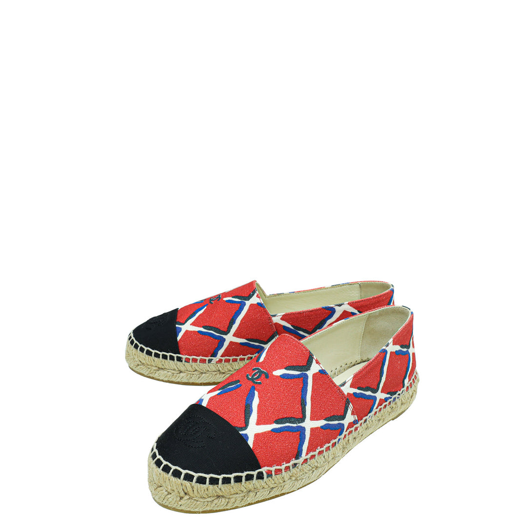 Chanel Multicolor CC Diamond Quilted Print Espadrille Flats 35