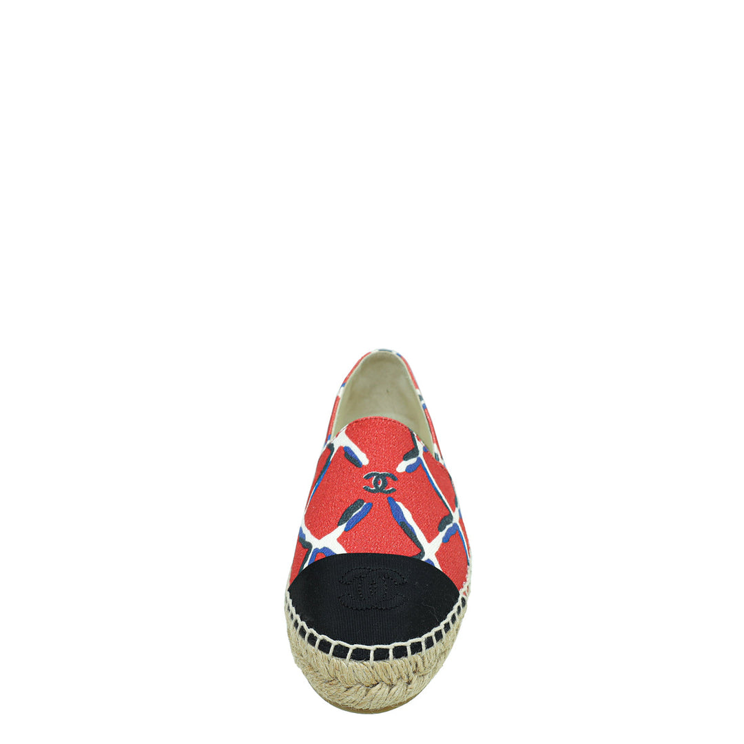 Chanel Multicolor CC Diamond Quilted Print Espadrille Flats 35