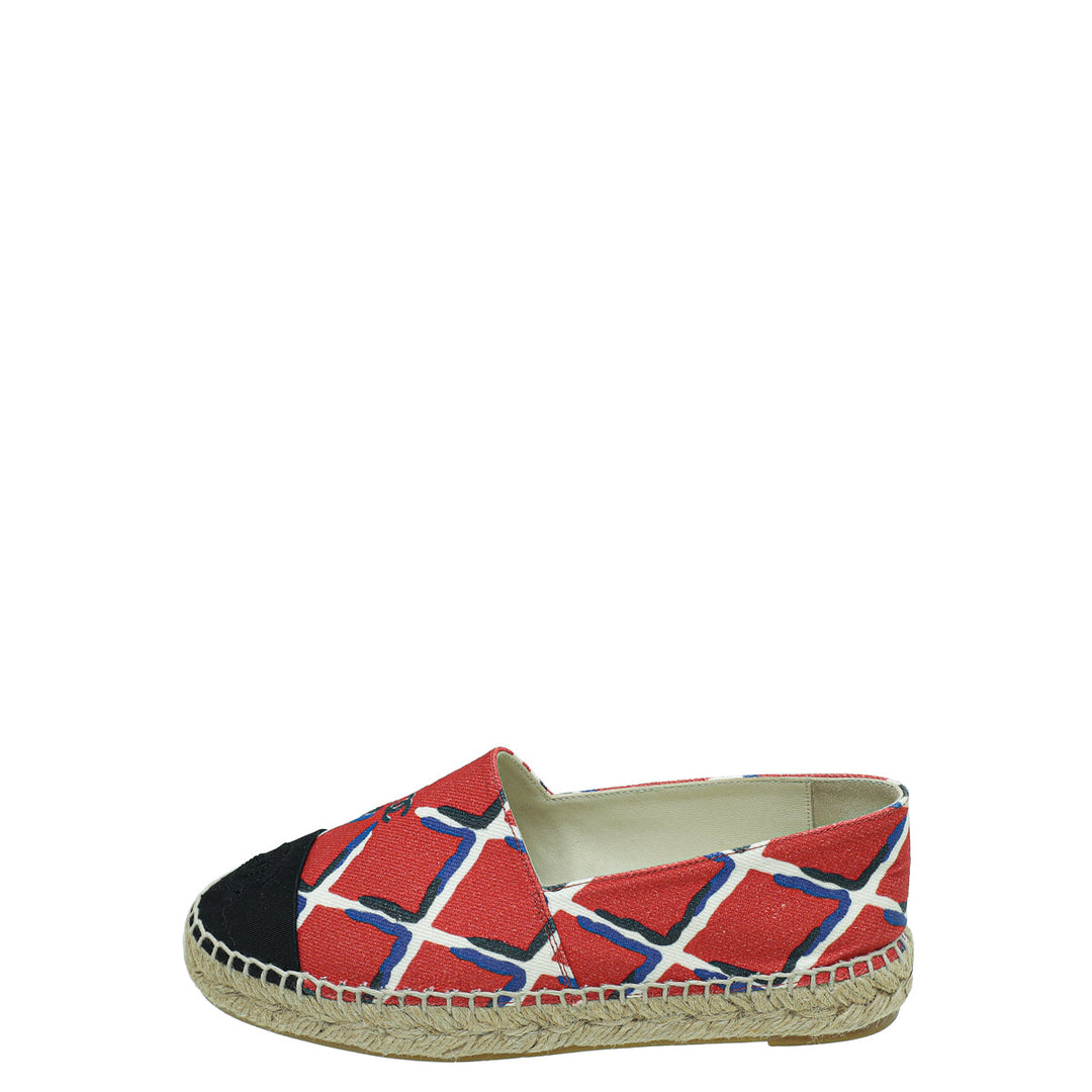 Chanel Multicolor CC Diamond Quilted Print Espadrille Flats 35
