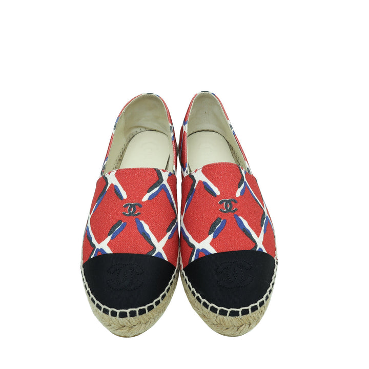 Chanel Multicolor CC Diamond Quilted Print Espadrille Flats 35