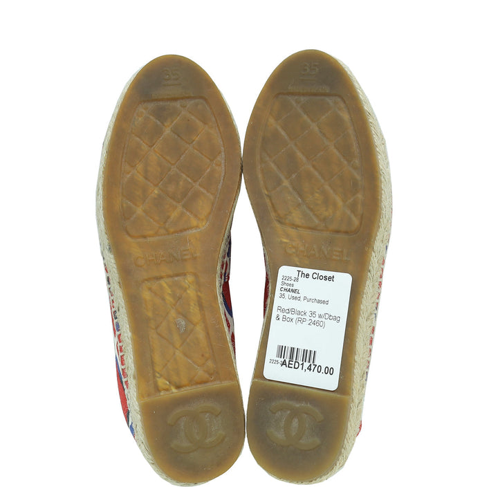 Chanel Multicolor CC Diamond Quilted Print Espadrille Flats 35