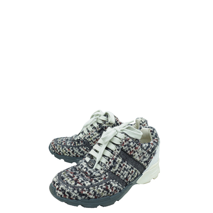 Chanel Grey CC Wool Tweed Trainer Sneaker 36