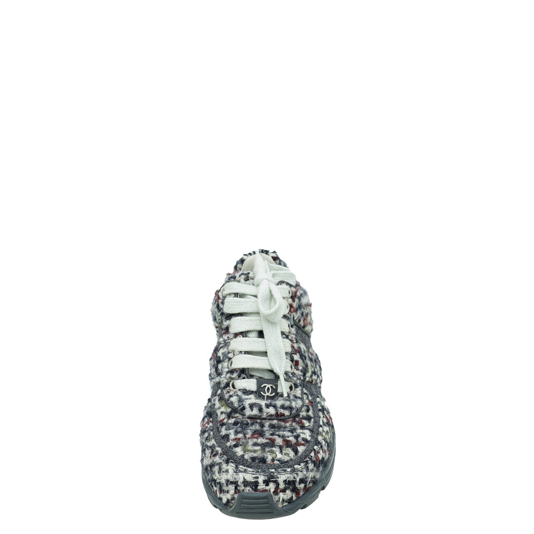 Chanel Grey CC Wool Tweed Trainer Sneaker 36