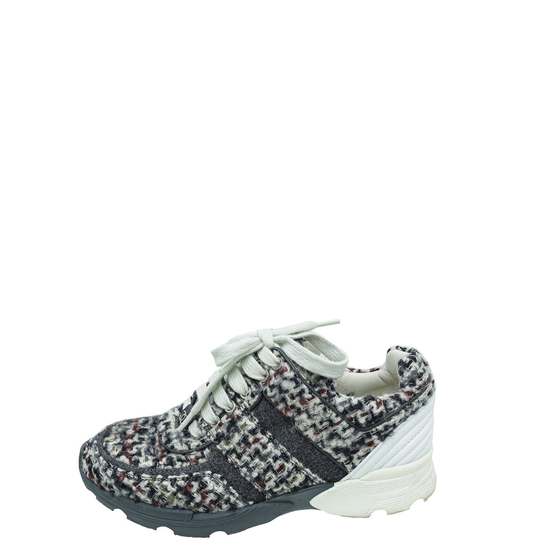 Chanel Grey CC Wool Tweed Trainer Sneaker 36