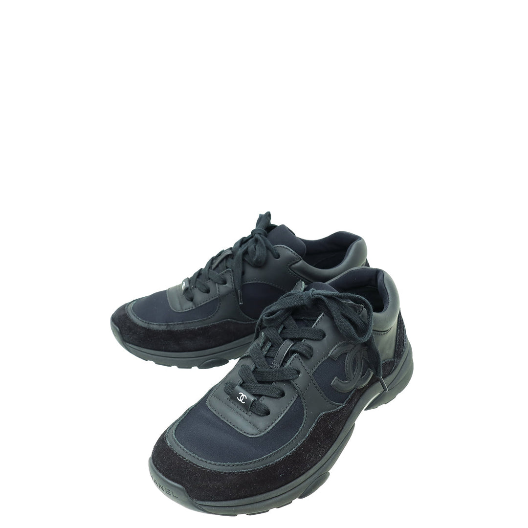 Chanel Black CC Lace Up Sneakers 38