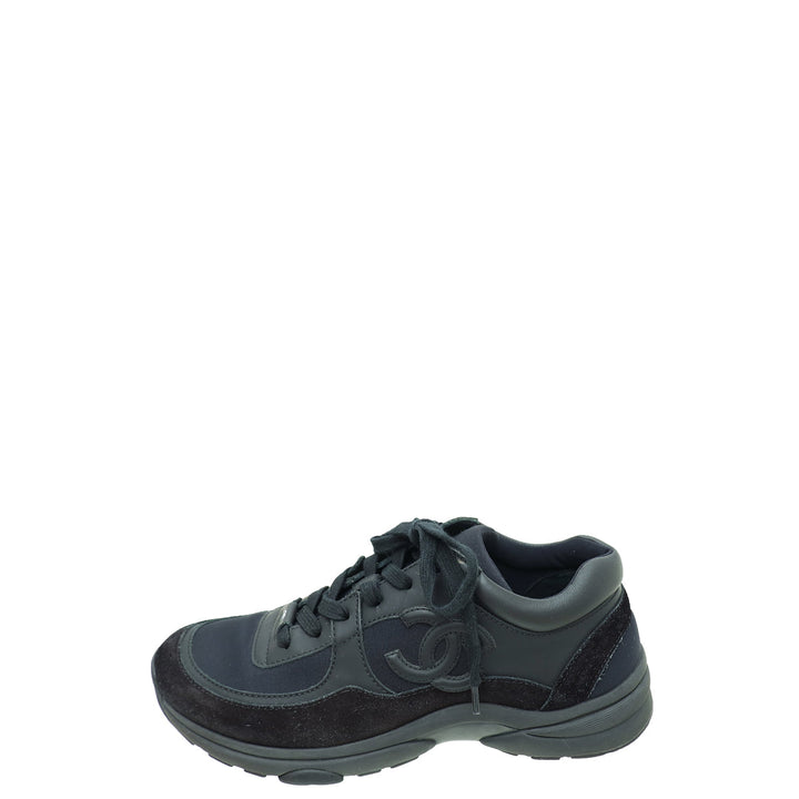 Chanel Black CC Lace Up Sneakers 38