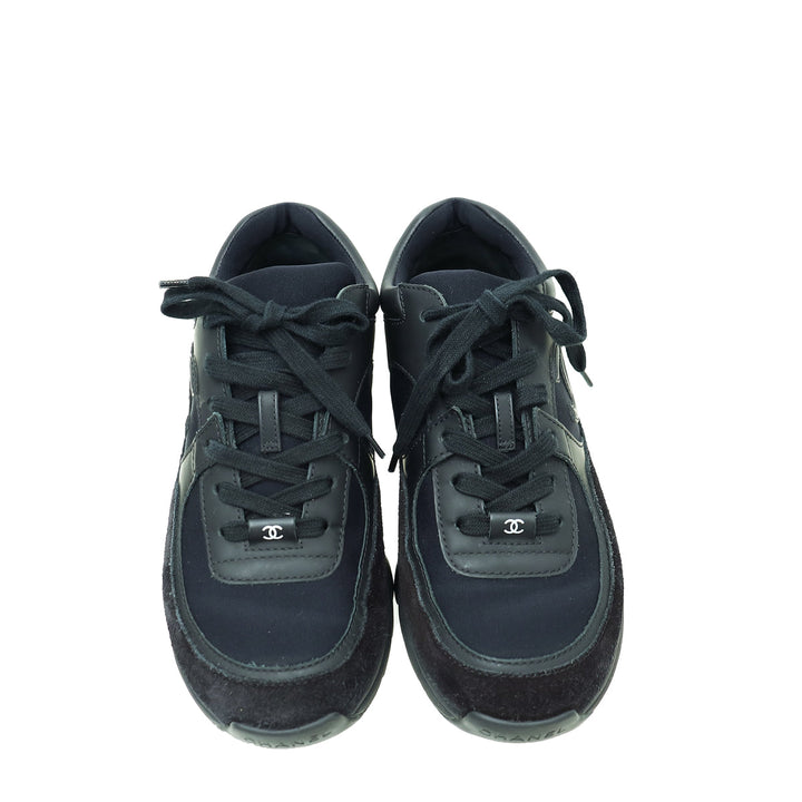 Chanel Black CC Lace Up Sneakers 38