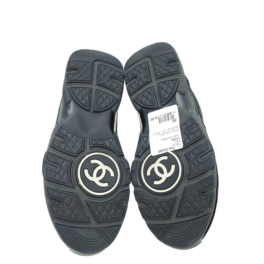 Chanel Black CC Lace Up Sneakers 38