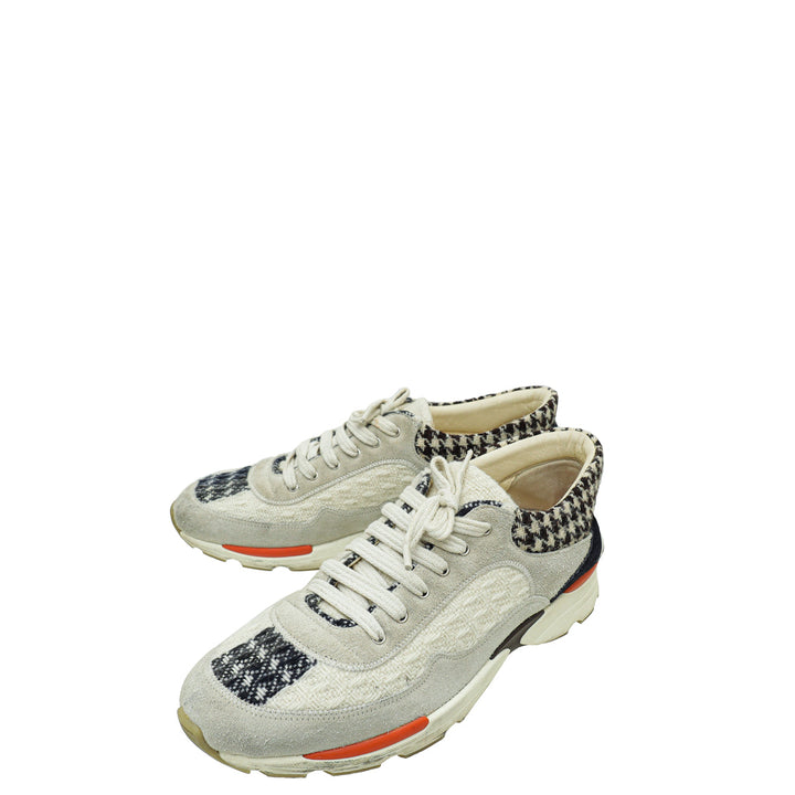 Chanel Light Grey Multicolor Tweed Suede Lace Up Sneakers 40