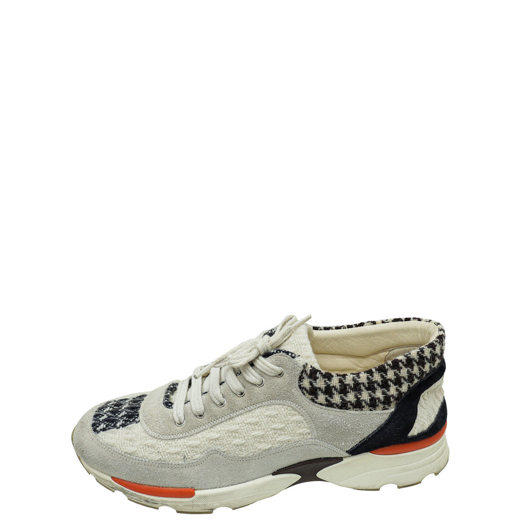 Chanel Light Grey Multicolor Tweed Suede Lace Up Sneakers 40