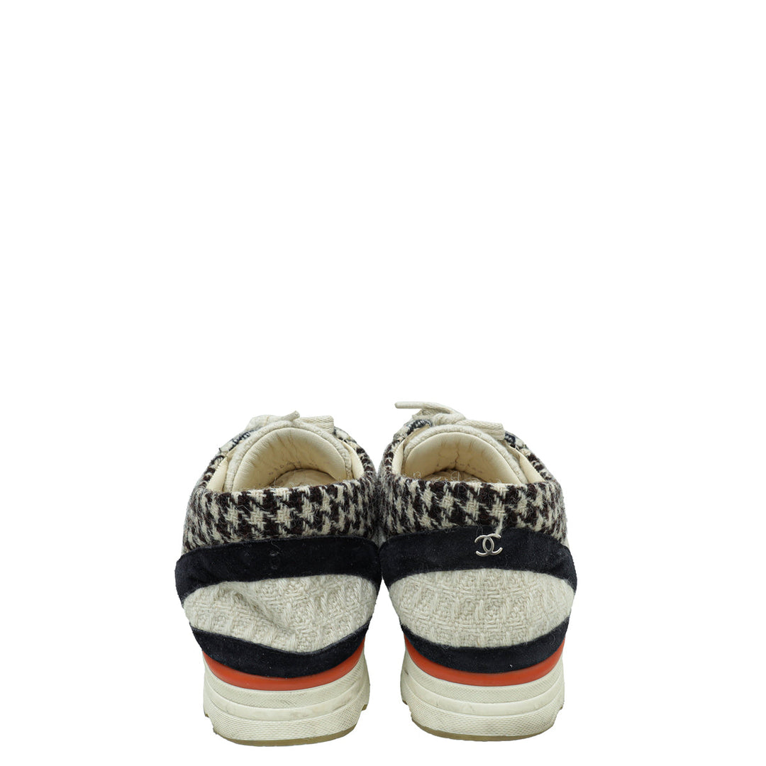 Chanel Light Grey Multicolor Tweed Suede Lace Up Sneakers 40