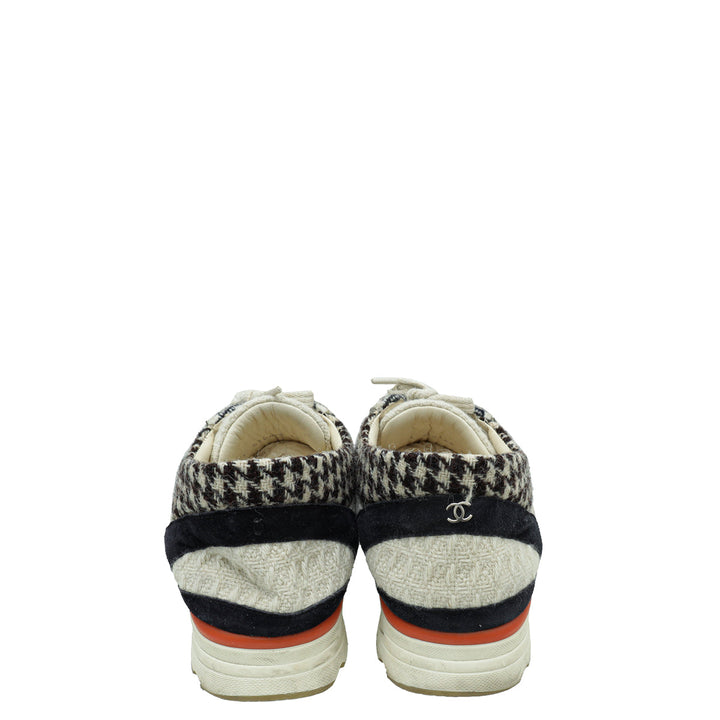 Chanel Light Grey Multicolor Tweed Suede Lace Up Sneakers 40