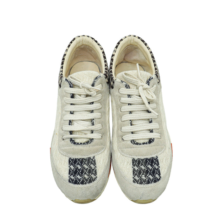 Chanel Light Grey Multicolor Tweed Suede Lace Up Sneakers 40