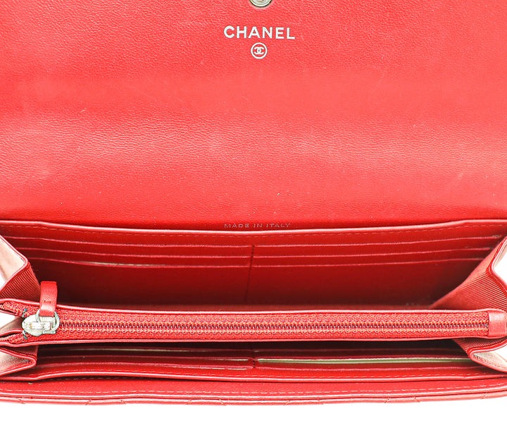 Chanel Red CC Classic Long Flap Wallet
