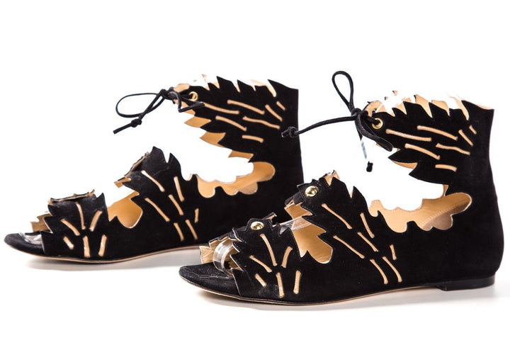 Charlotte Olympia Black Suede Eden Sandals SZ 35 Sale