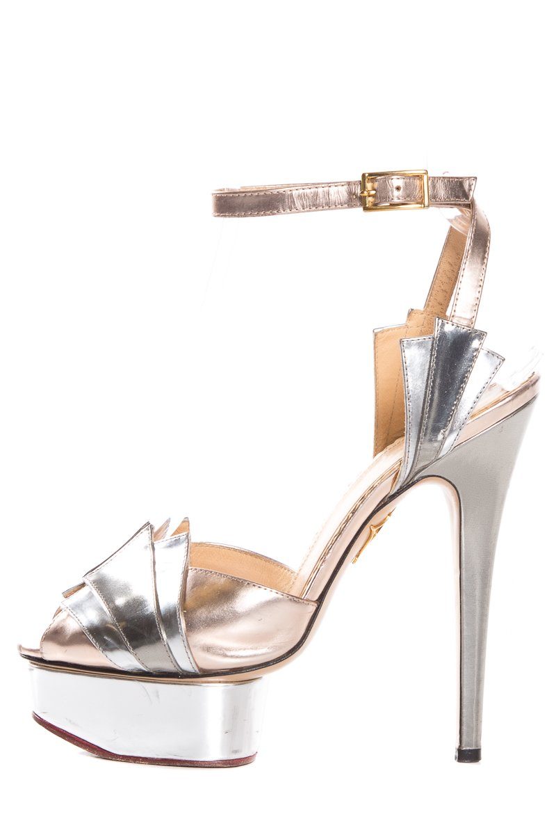 Charlotte Olympia Silver & Gold Peep Toe Platforms SZ 36.5 Sale