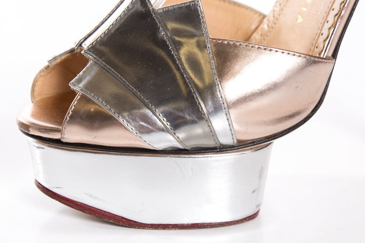Charlotte Olympia Silver & Gold Peep Toe Platforms SZ 36.5 Sale