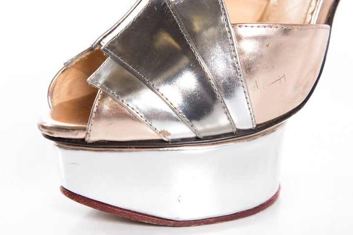 Charlotte Olympia Silver & Gold Peep Toe Platforms SZ 36.5 Sale