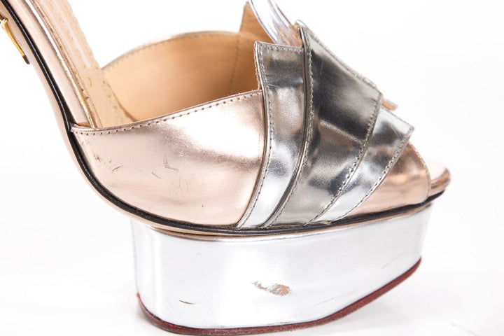 Charlotte Olympia Silver & Gold Peep Toe Platforms SZ 36.5 Sale
