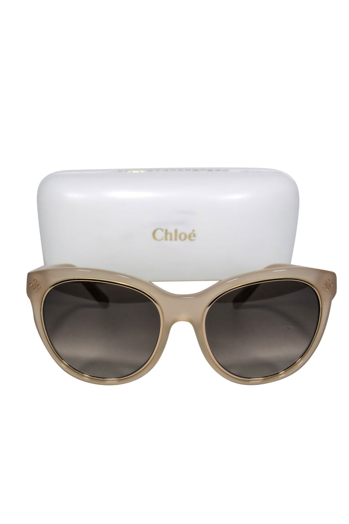 Chloe - Beige Studded Cat Eye Sunglasses