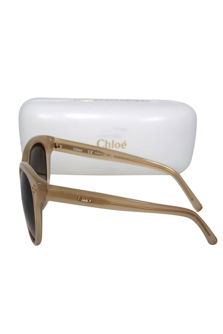 Chloe - Beige Studded Cat Eye Sunglasses