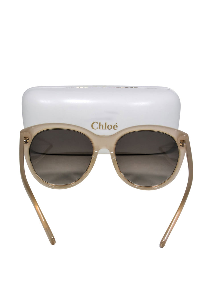 Chloe - Beige Studded Cat Eye Sunglasses