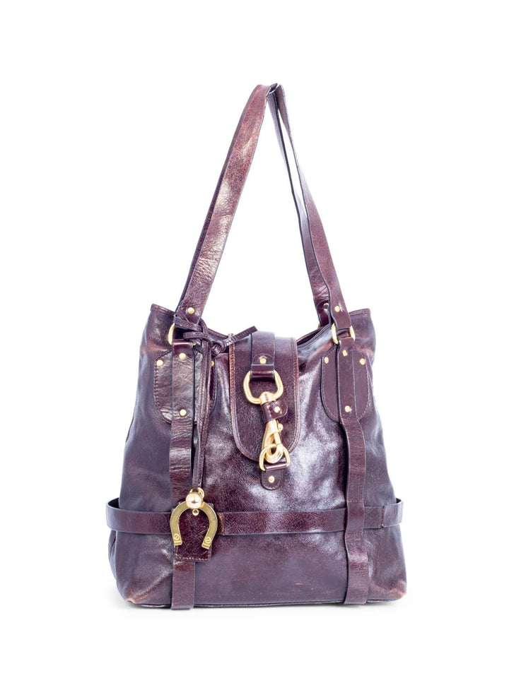 Chloe Brown Leather Horseshoe Equestrian Tote Bag