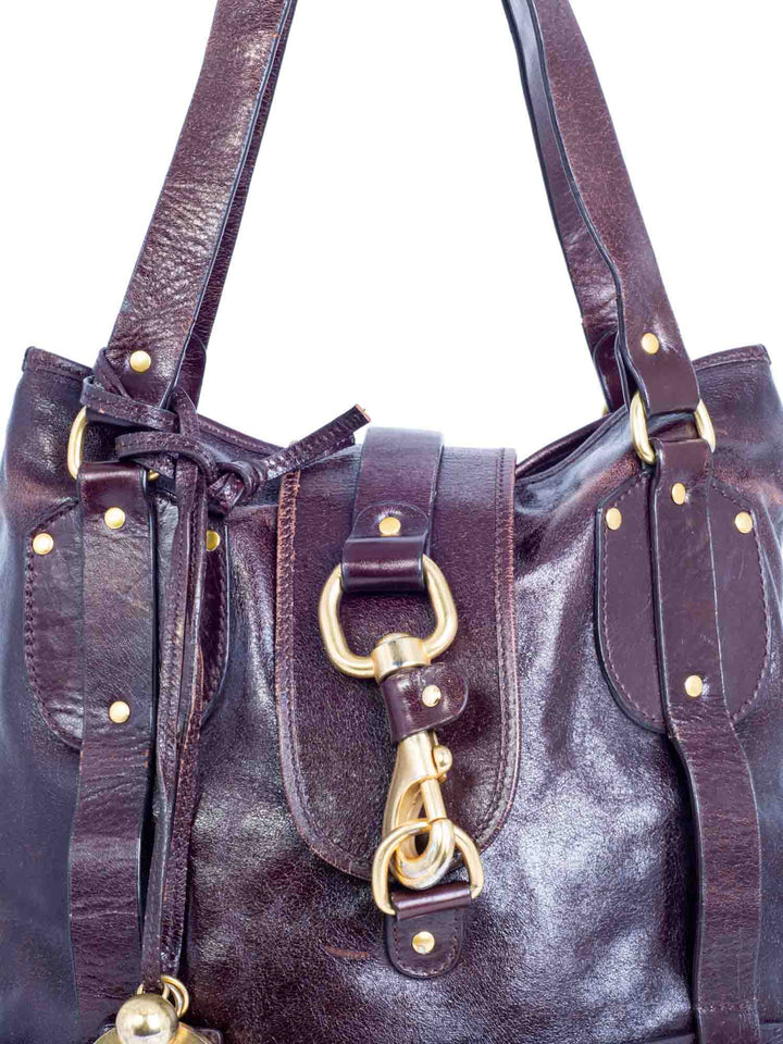 Chloe Brown Leather Horseshoe Equestrian Tote Bag