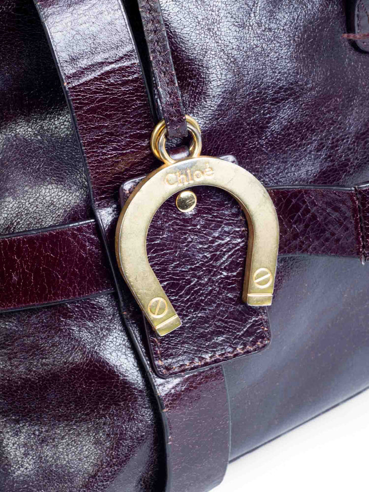 Chloe Brown Leather Horseshoe Equestrian Tote Bag