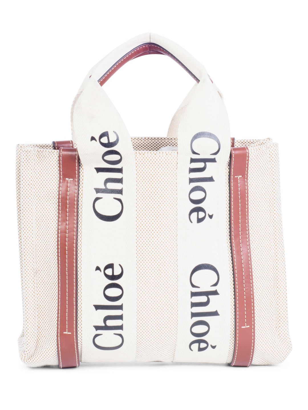Chloe Canvas Leather Small Woody Tote Tan Brown