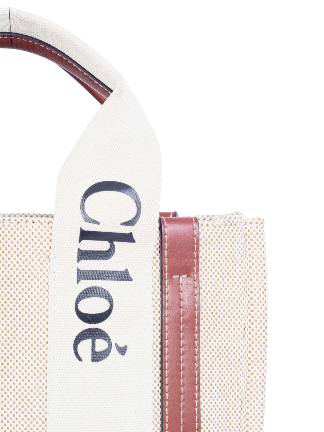 Chloe Canvas Leather Small Woody Tote Tan Brown