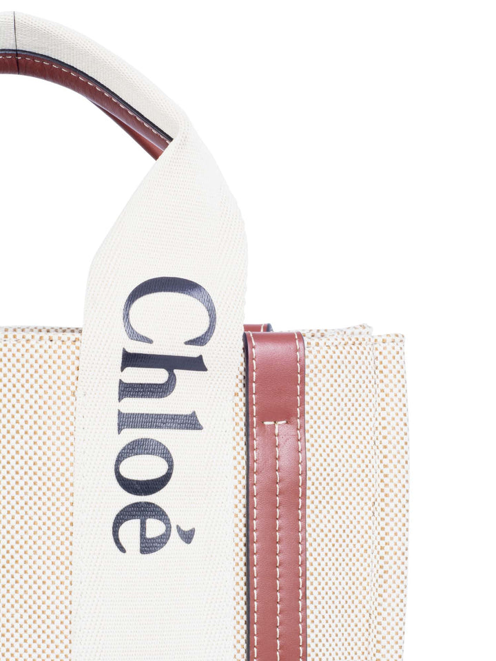 Chloe Canvas Leather Small Woody Tote Tan Brown