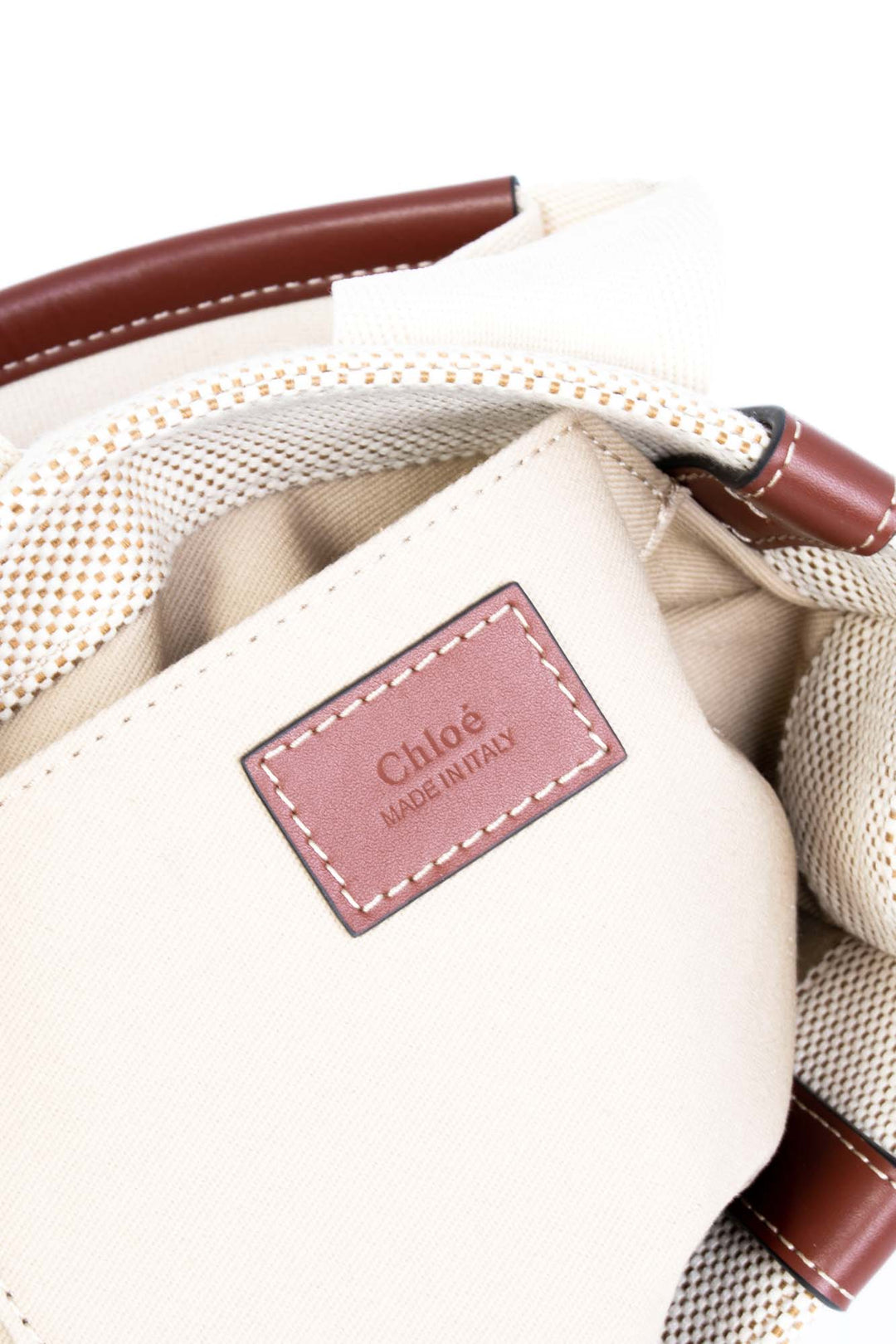 Chloe Canvas Leather Small Woody Tote Tan Brown