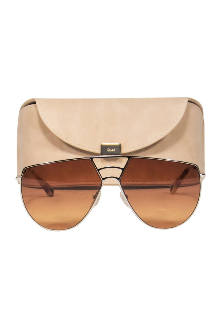 Chloe - Gold Shield-Style Sunglasses w/ Cutouts