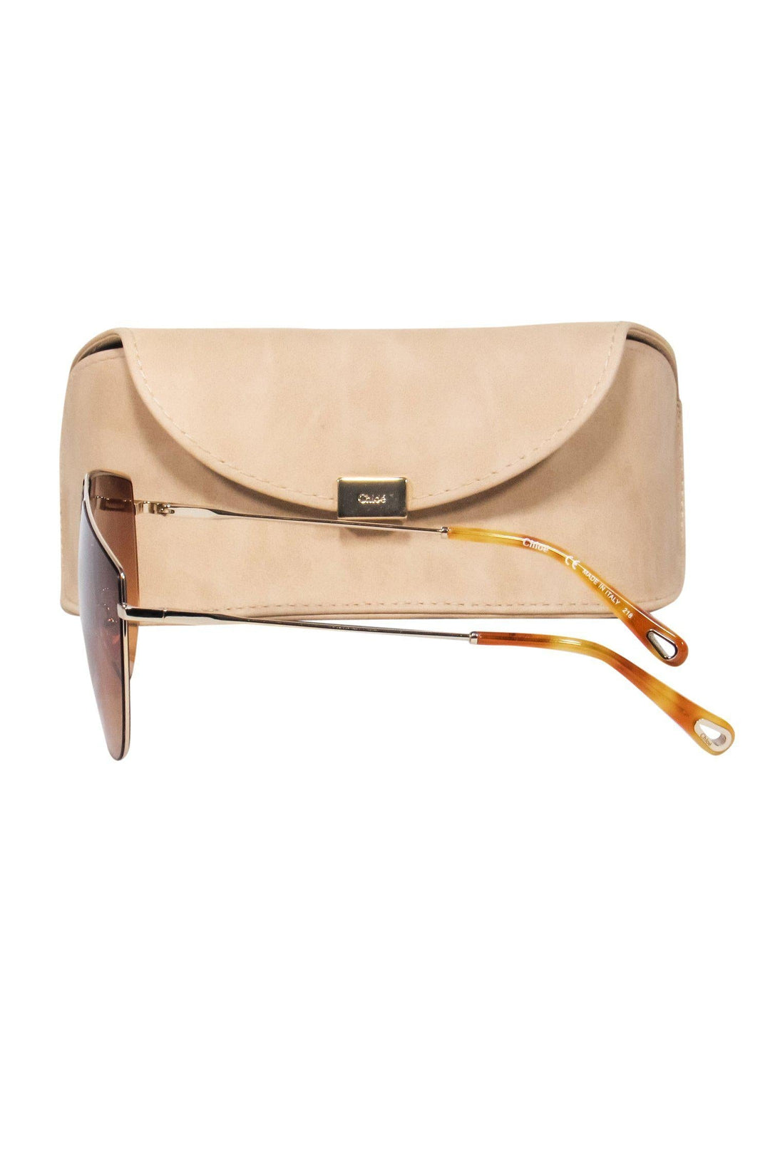 Chloe - Gold Shield-Style Sunglasses w/ Cutouts