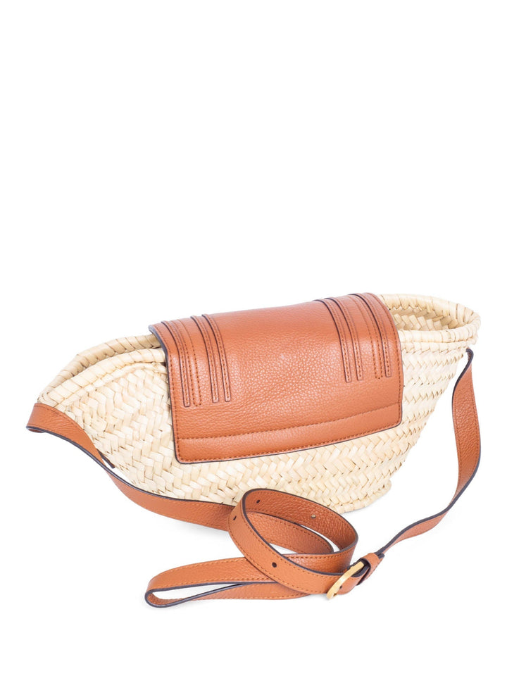 Chloe Leather Raffia Basket Messenger Bag Brown