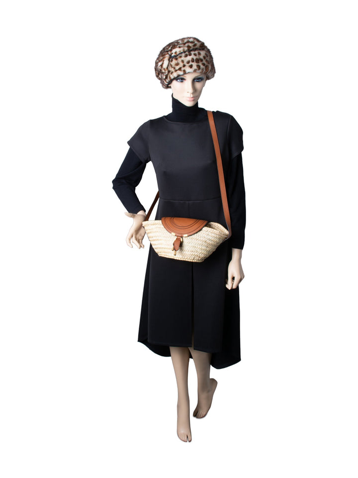 Chloe Leather Raffia Basket Messenger Bag Brown