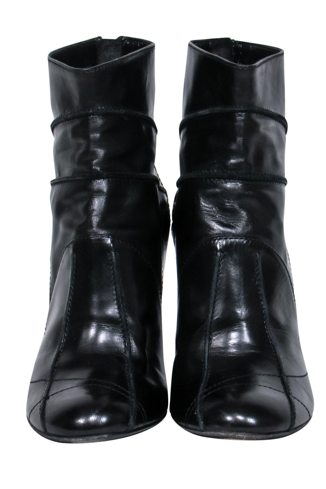 Christian Top quality Dior - Black Leather Heeled Ankle Booties w/ Stitching Details Sz 6.5