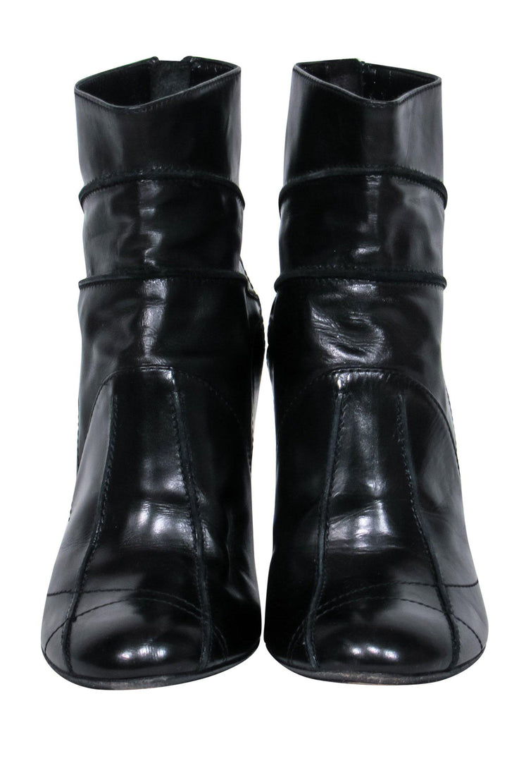 Christian Top quality Dior - Black Leather Heeled Ankle Booties w/ Stitching Details Sz 6.5