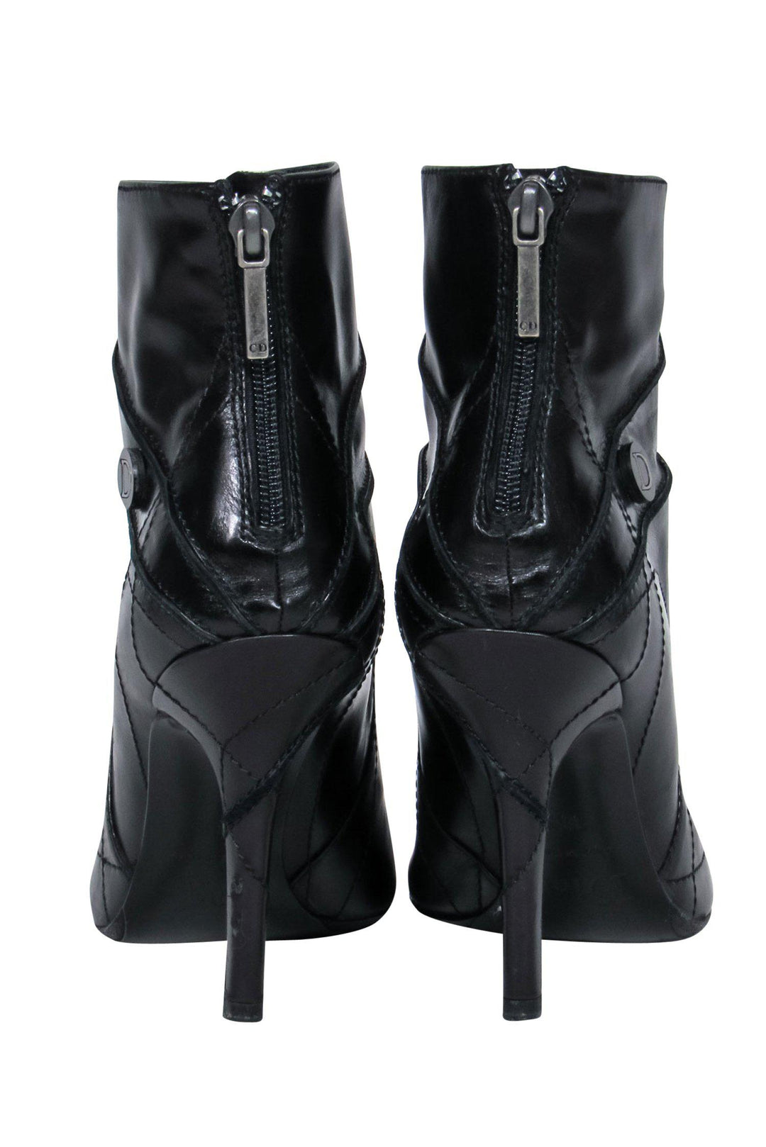 Christian Top quality Dior - Black Leather Heeled Ankle Booties w/ Stitching Details Sz 6.5