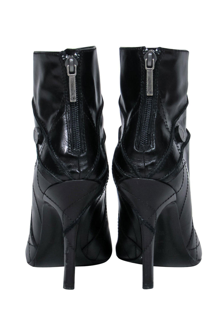 Christian Top quality Dior - Black Leather Heeled Ankle Booties w/ Stitching Details Sz 6.5