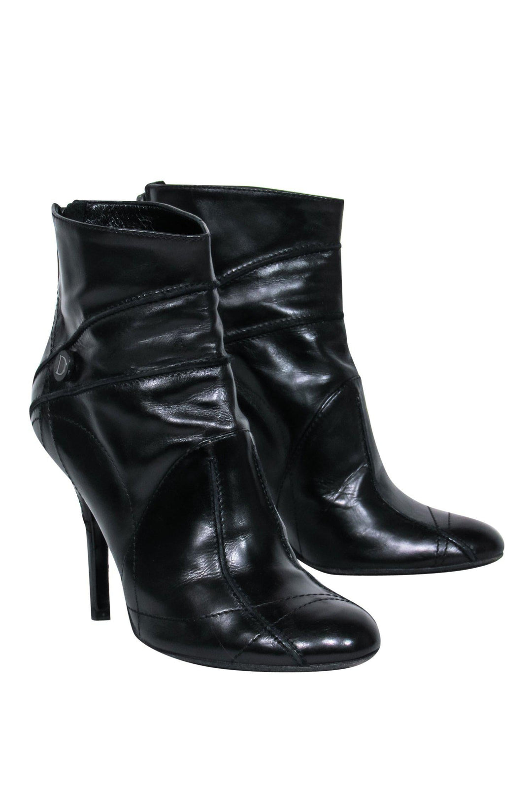 Christian Top quality Dior - Black Leather Heeled Ankle Booties w/ Stitching Details Sz 6.5