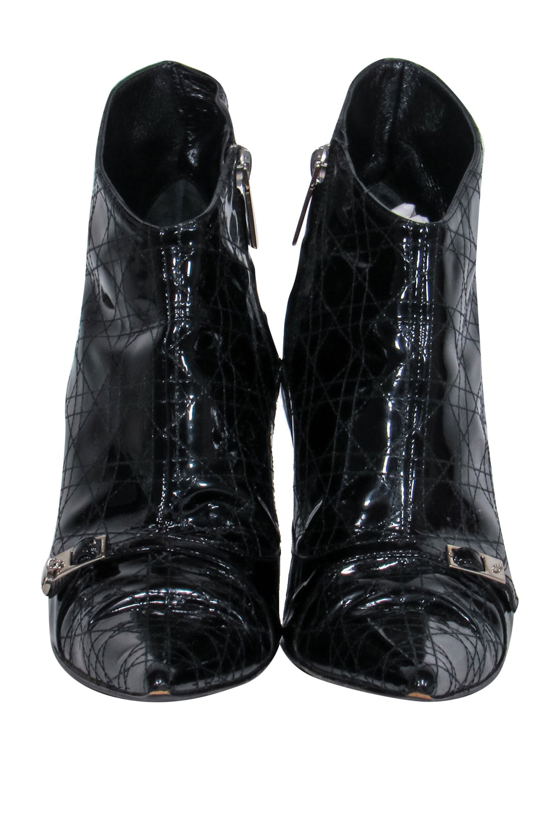 Christian Top quality Dior - Black Patent Leather Pointed Toe Kitten Heel Booties Sz 6.5