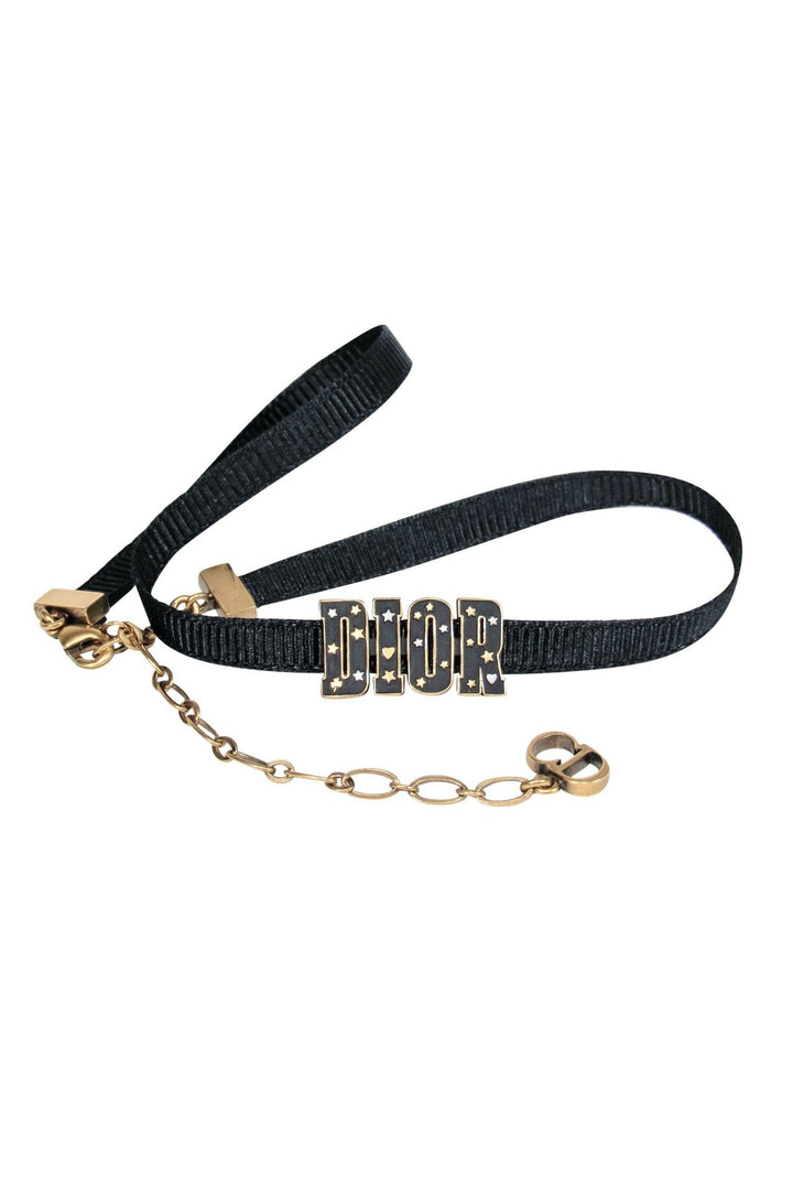 Christian Top quality Dior - Black Ribbon "Top quality Dior" Choker w/ Stars & Hearts