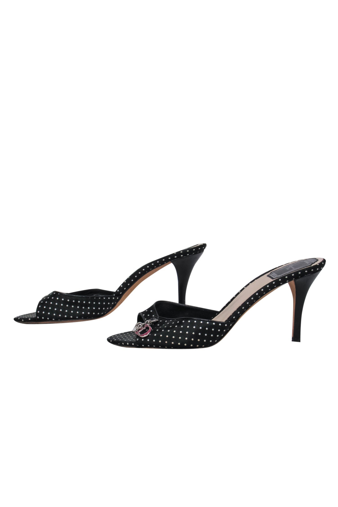 Christian Top quality Dior - Black & White Polka Dot Peep Toe Kitten Heels w/ Charms Sz 8.5