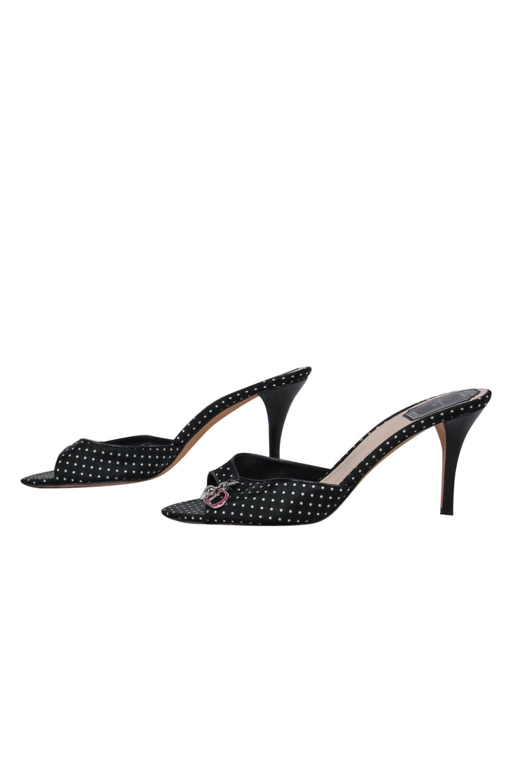 Christian Top quality Dior - Black & White Polka Dot Peep Toe Kitten Heels w/ Charms Sz 8.5