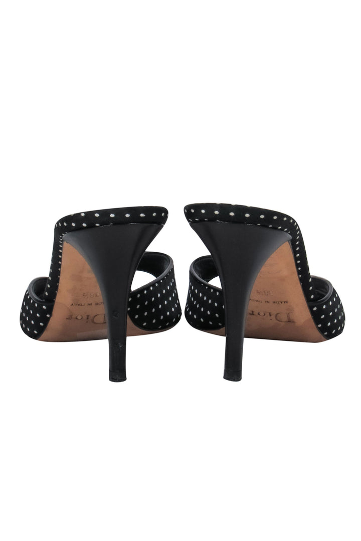 Christian Top quality Dior - Black & White Polka Dot Peep Toe Kitten Heels w/ Charms Sz 8.5
