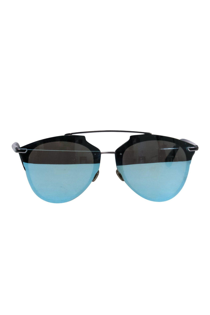 Christian Top quality Dior - Blue & Silver Reflective Aviator Sunglasses