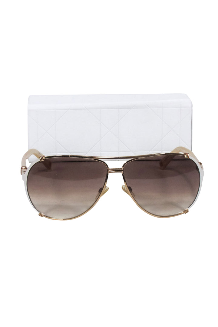 Christian Top quality Dior - Gold Aviator Sunglasses w/ Brown Lenses