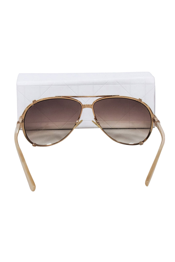 Christian Top quality Dior - Gold Aviator Sunglasses w/ Brown Lenses